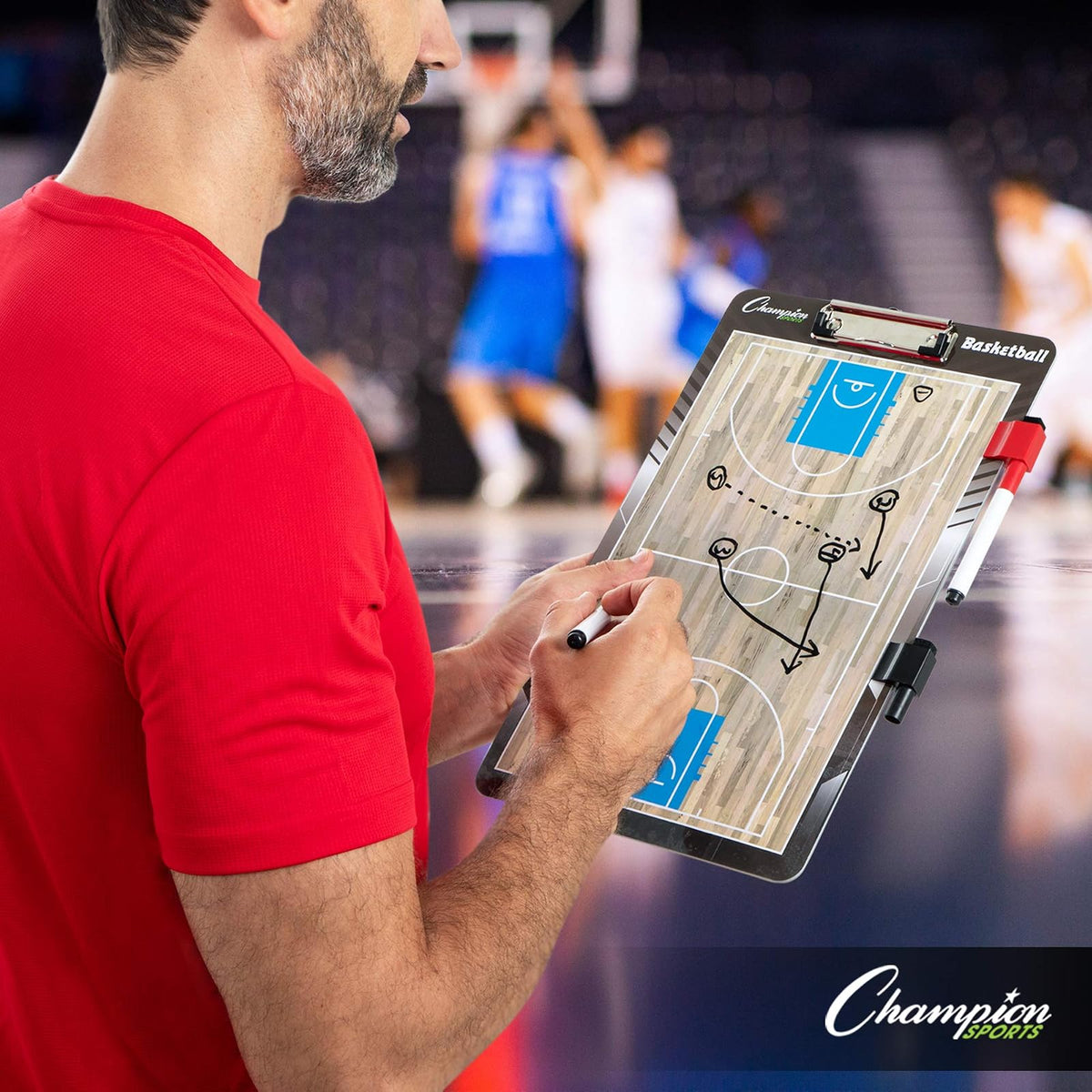 Champion Sports - pizarrón de borrado en seco grande y XL para entrenamiento - Pizarras blancas para estrategias, técnicas, juegos, tablas de 2 caras con campo completo frontal - Medio campo trasero y