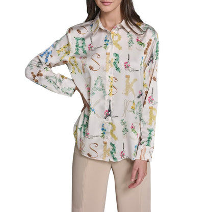 Karl Lagerfeld - Blusa de Manga Larga con Cuello Abotonado para Mujer