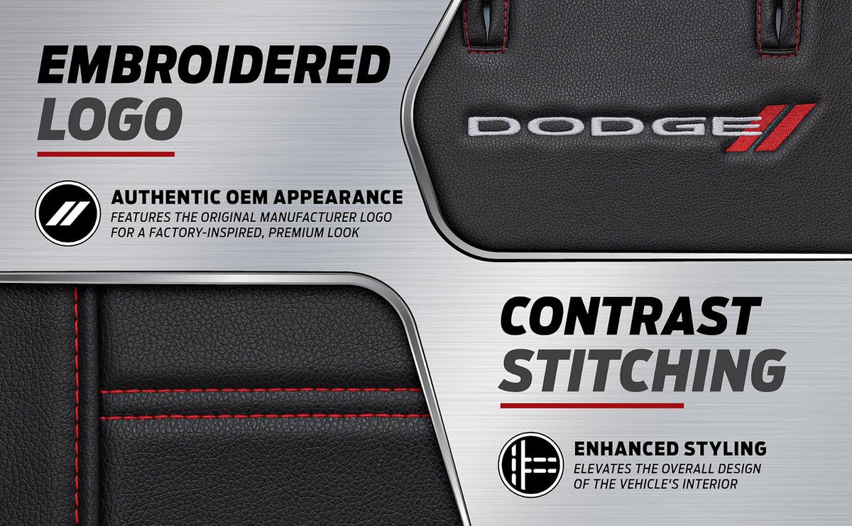 Plasticolor 008627R01 - Funda de Asiento de Lujo, con Logotipo incrustado, Costuras de Alto Contraste, 3 Piezas, sin Laterales, para Automóvil, camión o SUV, con Bolsillo de Carga, Color Negro