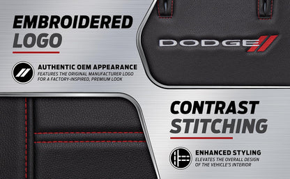 Plasticolor 008627R01 - Funda de Asiento de Lujo, con Logotipo incrustado, Costuras de Alto Contraste, 3 Piezas, sin Laterales, para Automóvil, camión o SUV, con Bolsillo de Carga, Color Negro