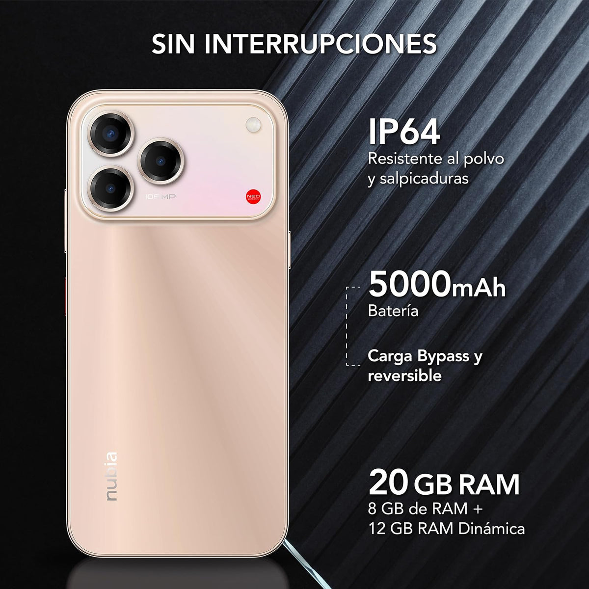 nubia Celular V80 Pro 6.7” 120Hz, 108MP+2MP, 256GB+20 GB RAM(8GB + 12GB Dinámica), Android 16, Dorado