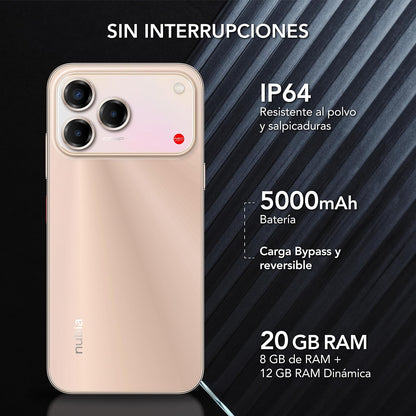 nubia Celular V80 Pro 6.7” 120Hz, 108MP+2MP, 256GB+20 GB RAM(8GB + 12GB Dinámica), Android 16, Dorado