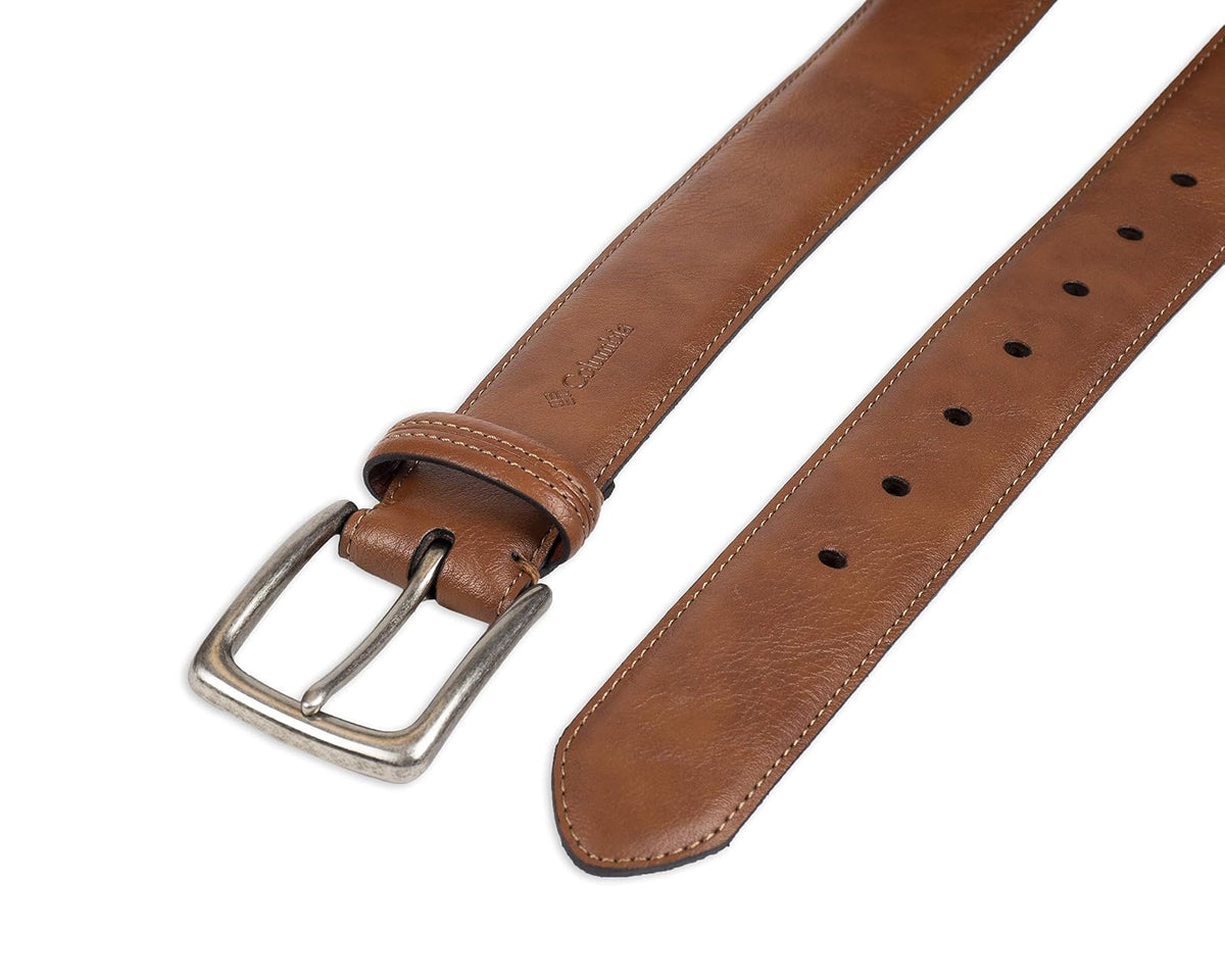 Columbia Estilo Trinity - Cinturón de piel para hombre, para vaqueros, hebilla plateada
