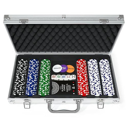 Spin Master Games Cardinal, Juego de póquer de 300 Piezas con Estuche de Aluminio y fichas Profesionales de 11.5 g más 5 Dados de póquer, para Adultos y niños a Partir de 10 años