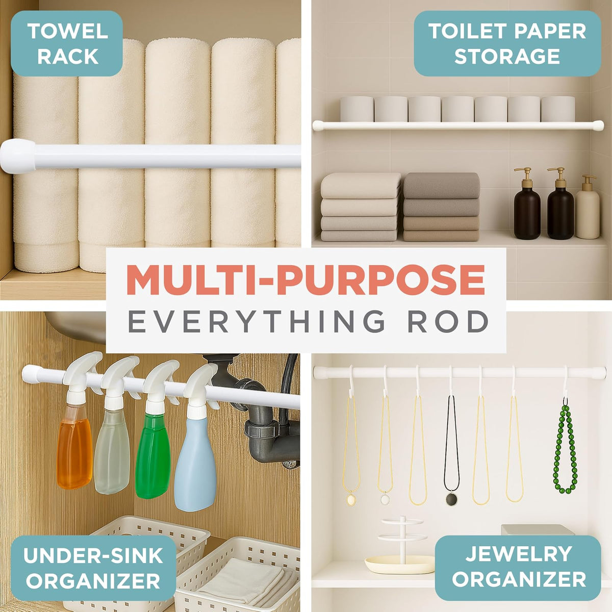 Zenna Home Neverrust - Barra de baño de tensión de Aluminio