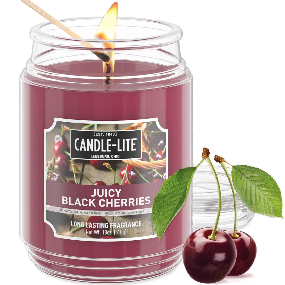 Candle-Lite Vela Perfumada en Tarro, 18 oz - Cerezas negras jugosas (NUEVO) - 18 oz
