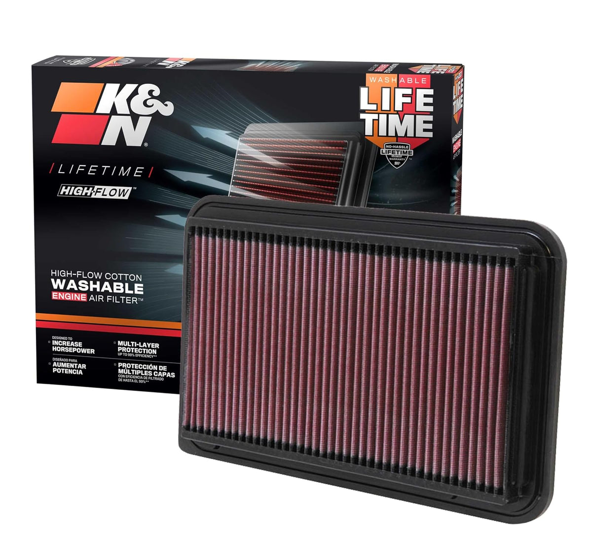 K&N Filtro de Aire de Alto Rendimiento 33-2260, Lavable, para Toyota 2001-2014