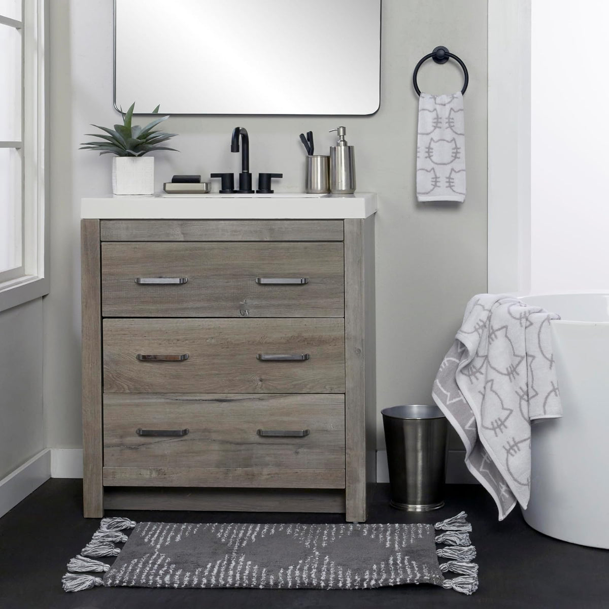 SKL Home - Juego de 2 Toallas de Mano para Gatos, para baño, Cocina, Bar y Regalo, Blanco/Gris