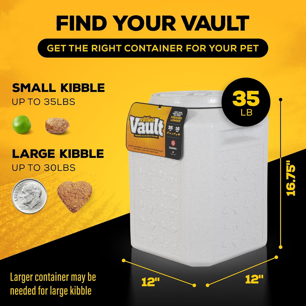 Gamma2 Vittles Vault, Contenedor para Alimento de mascotas, 16 kg -Mocha Granite