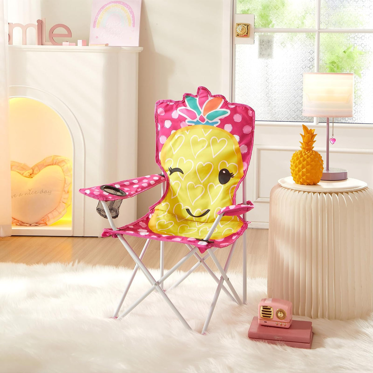 Heritage Kids - Silla Plegable de piña para niños, Silla de Playa para Interiores y Exteriores, con Bolsa de Transporte, Divertido diseño figural, a Partir de 6 años, portátil y Ligero