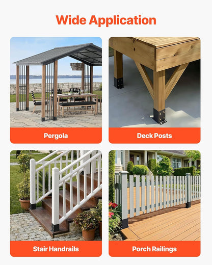 VEVOR 10 Piezas Soportes para Postes de Madera 4" x 4"(102x102 mm) Base Interna de Poste de Acero al Carbono para Anclaje de Poste con Recubrimiento en Polvo para de Soporte, Terraza, Negro