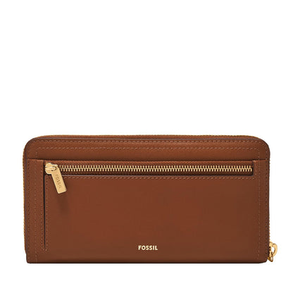 Cartera de mano con cremallera Fossil Logan de piel en color marrón para mujer