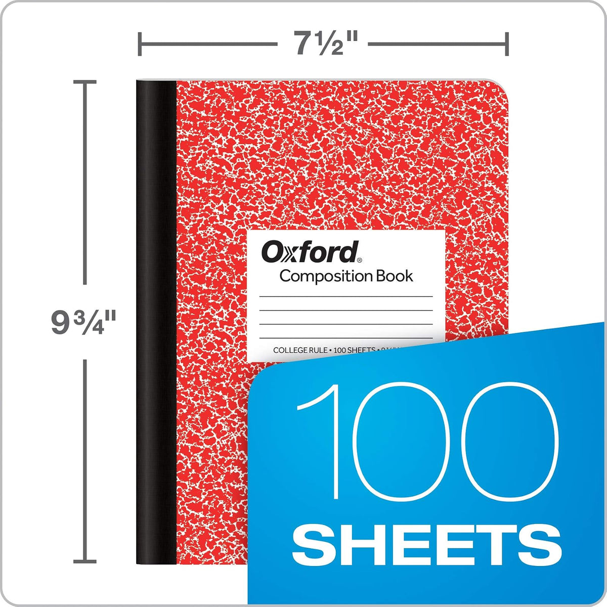 Oxford Composition - Cuaderno de 6 unidades, papel rayado universitario, 9-3/4 x 7-1/2 pulgadas, 100 hojas, cubiertas de mármol surtidas. 2 cada uno: azul, verde, rojo (63763)