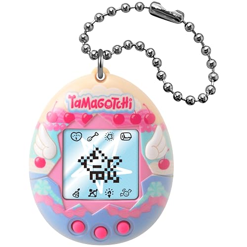 TAMAGOTCHI - Mascota Virtual Original Pastel de Ángel, con Llavero | Mascota digital clásica con minijuegos, sensor de toque, evolución según tus cuidados, batería incluida