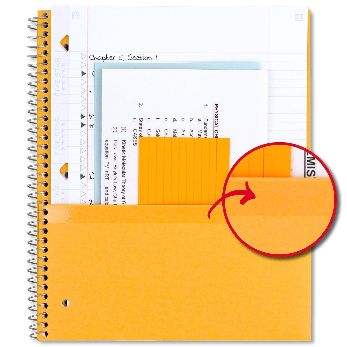 Five Star Cuaderno espiral + aplicación de estudio, paquete de 2, 3 temas, papel rayado universitario, 8-1/2 x 11 pulgadas, 150 hojas, lucha contra el sangrado de tinta, cubierta resistente al agua