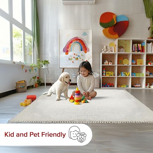 nuLOOM Neva - Alfombra Moderna con borlas, 2 x 3, Color Marfil | Nuloom Neva - Alfombra sólida de 2 x 3 pies, para sala de estar, recámara, comedor, guardería, entrada, color marfil