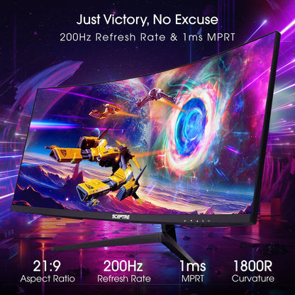 Sceptre 30-Inch Curved Gaming Monitor 21:9 2560x1080 Ultra Wide/Slim HDMI DisplayPort up to 200Hz Build-in Speakers, Metal Black (C305B-200UN1)