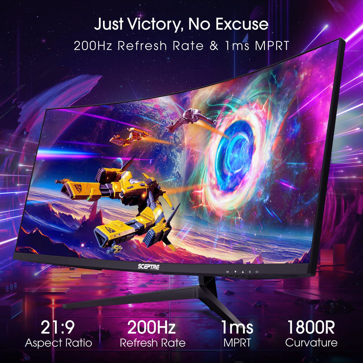 Sceptre 30-Inch Curved Gaming Monitor 21:9 2560x1080 Ultra Wide/Slim HDMI DisplayPort up to 200Hz Build-in Speakers, Metal Black (C305B-200UN1)