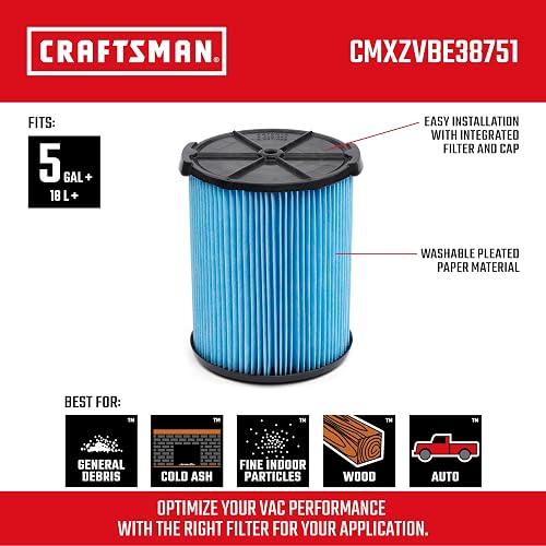CRAFTSMAN CMXZVBE38751 Filtro de repuesto para aspiradoras de tienda de 5 a 20 galones