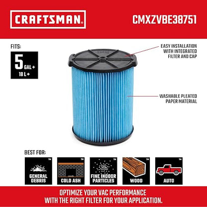 CRAFTSMAN CMXZVBE38751 Filtro de repuesto para aspiradoras de tienda de 5 a 20 galones