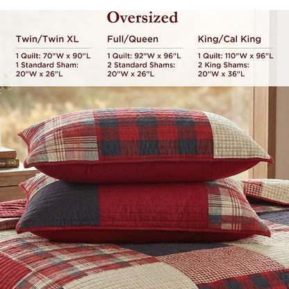 Woolrich WR14-1730 Coverlet Mini Set, Red | Rojo, Oversized Full/Queen, Incluye 1 colcha y 2 fundas, Reversible