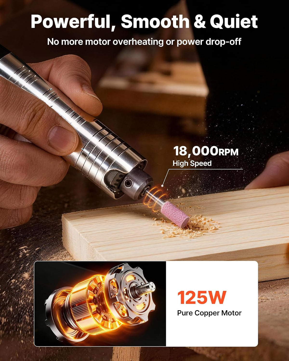 VEVOR Amoladora de eje flexible,herramienta rotativa eléctrica de eje flexible de 125 W y 18 000 RPM,amoladora colgante con control de pedal y kit de accesorios de 112 piezas para lijar,pulir y cortar