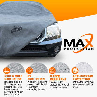 Armor All - Funda de automóvil resistente para todo tipo de clima, protección máxima contra el sol, la lluvia, el viento y la nieve para SUV o CUV de hasta 205 pulgadas de longitud; cubiertas para interiores y exteriores; gris