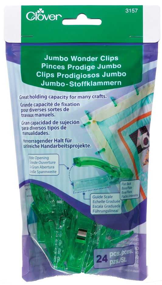 Clover 3157 24 Piezas Jumbo Wonder Clips con Marcas de asignación de Costura, 2-1/4 Pulgadas, Verde
