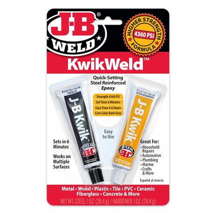 J-B Weld 8276 KwikWeld - Epoxi reforzado de acero de ajuste rápido, color gris oscuro, 2 onzas