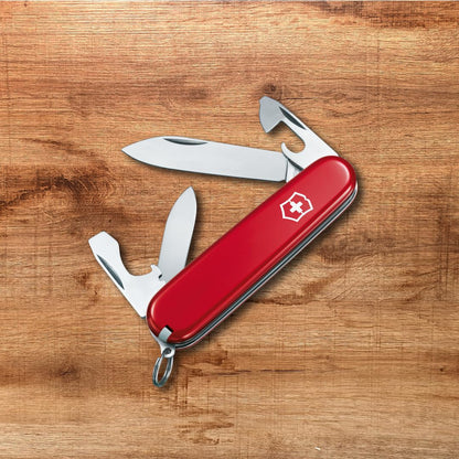 Victorinox Recruit Tipo Oficial, Color Rojo, 10 Usos | Cuchillo de bolsillo hecho en Suiza, 10 funciones, abrelatas, destornilladores, mochila esencial, utilidad diaria