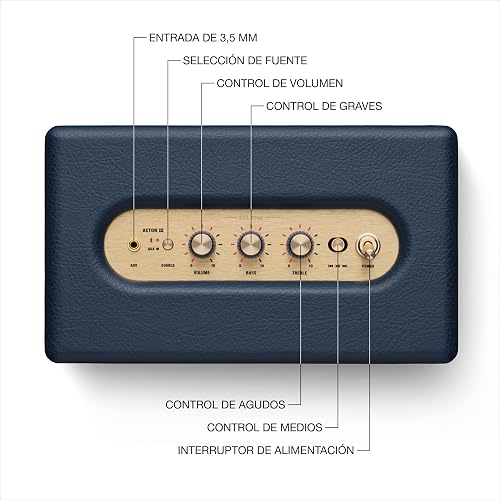 Marshall Acton III Bocina Bluetooth – Sonido Estéreo Potente con Controles de Bajos y Agudos | Funciona Conectada a la Corriente | Entrada Auxiliar de 3.5 mm | Azul Medianoche