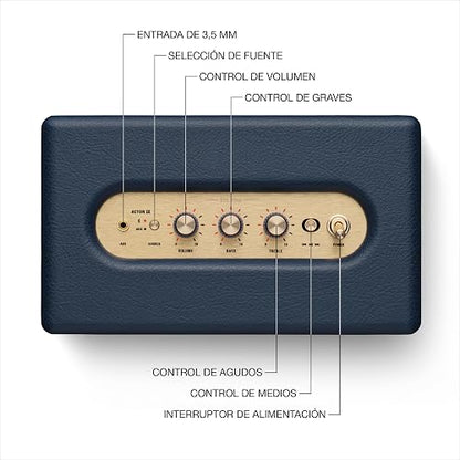 Marshall Acton III Bocina Bluetooth – Sonido Estéreo Potente con Controles de Bajos y Agudos | Funciona Conectada a la Corriente | Entrada Auxiliar de 3.5 mm | Azul Medianoche
