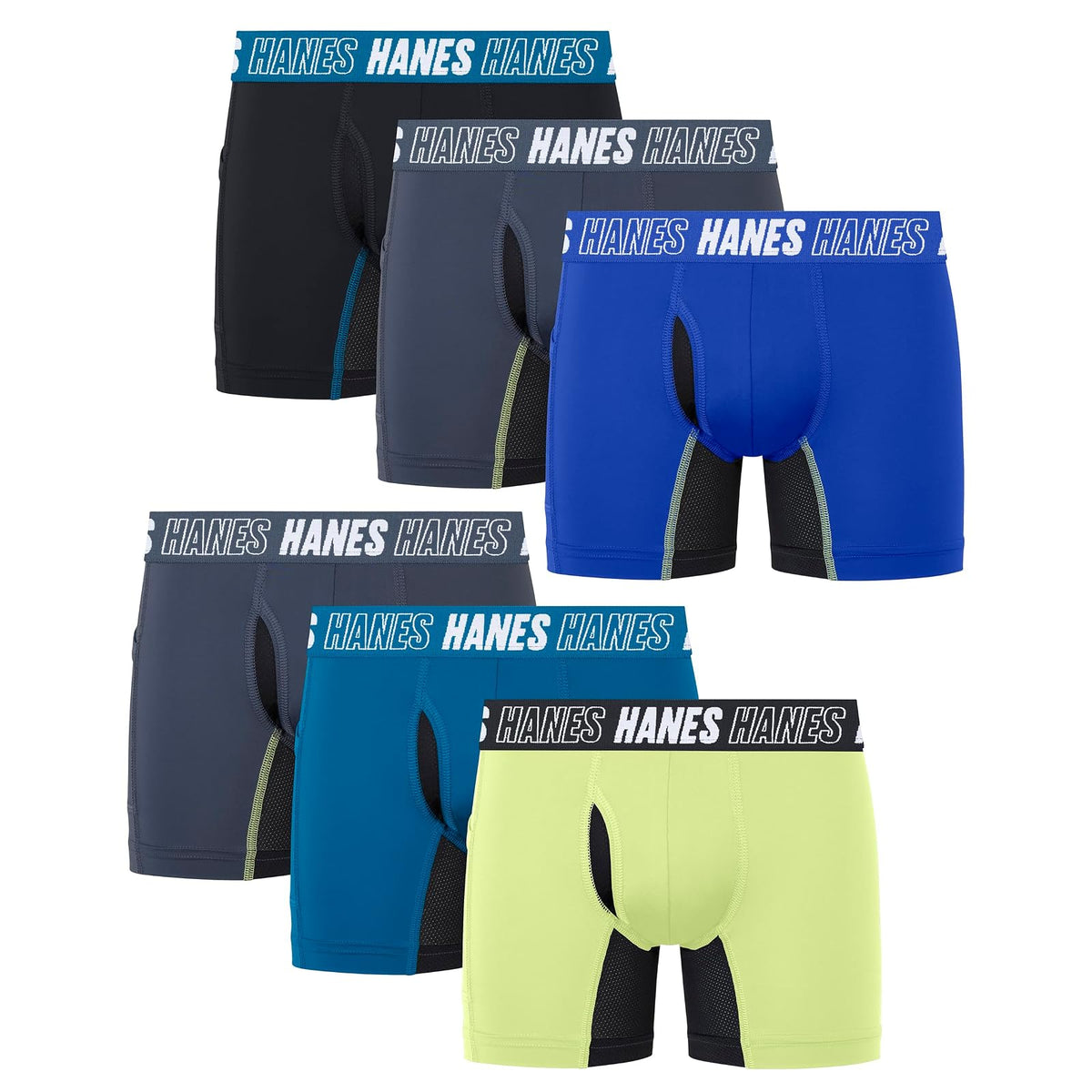 Hanes Boys Moves Ropa Interior Boxer para Niño, Paquete de 6 - XL - Negro, azul, gris, lima
