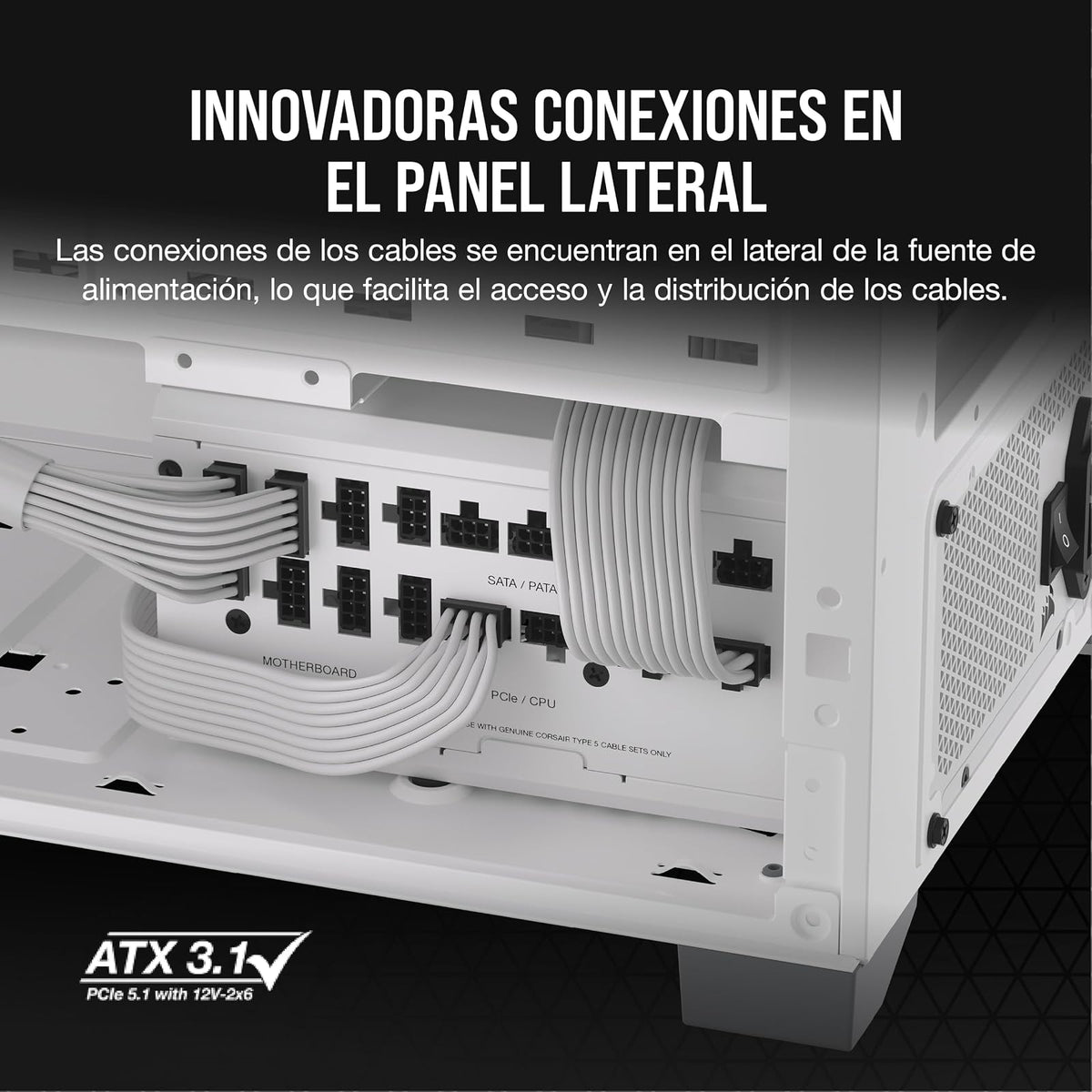 CORSAIR RM1200x Shift Fuente de Alimentación ATX Totalmente Modular - Interfaz Lateral Modular - Compatible con ATX 3.0 y PCIe 5.0 - Modo Ventilador a Cero RPM - Eficiencia 80 Plus Gold - Blanco