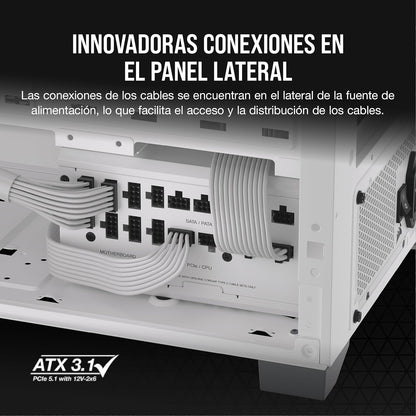 CORSAIR RM1200x Shift Fuente de Alimentación ATX Totalmente Modular - Interfaz Lateral Modular - Compatible con ATX 3.0 y PCIe 5.0 - Modo Ventilador a Cero RPM - Eficiencia 80 Plus Gold - Blanco