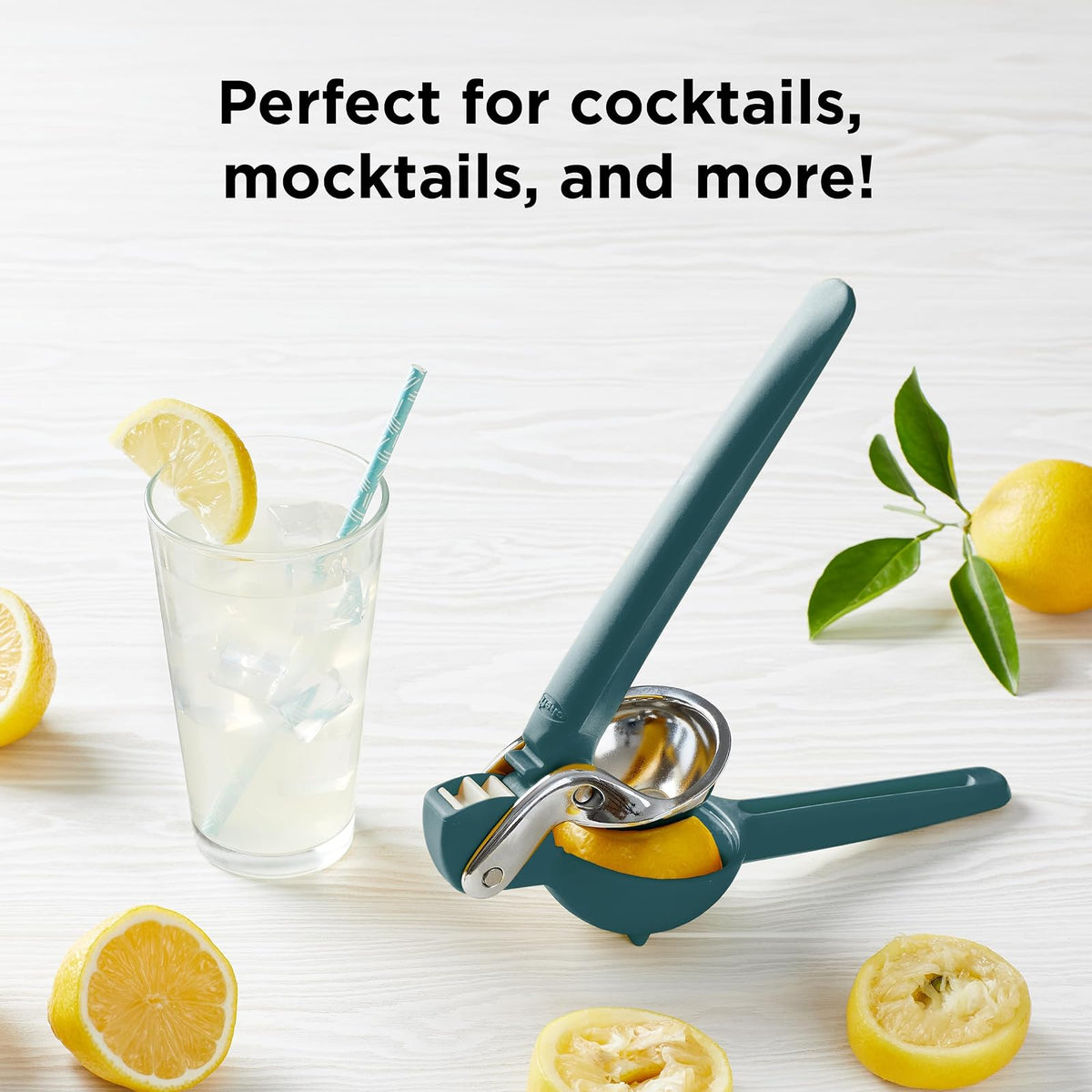 Chef'n FreshForce Exprimidor de limón de cítricos, prensa manual de mano con mecanismo de doble engranaje para una extracción máxima de jugo, verde Collard