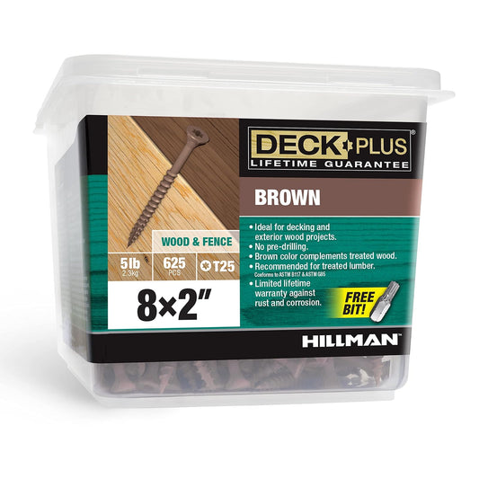 Deck Plus - Tornillos para madera, tornillos exteriores marrones, 2 x #8, 5 libras
