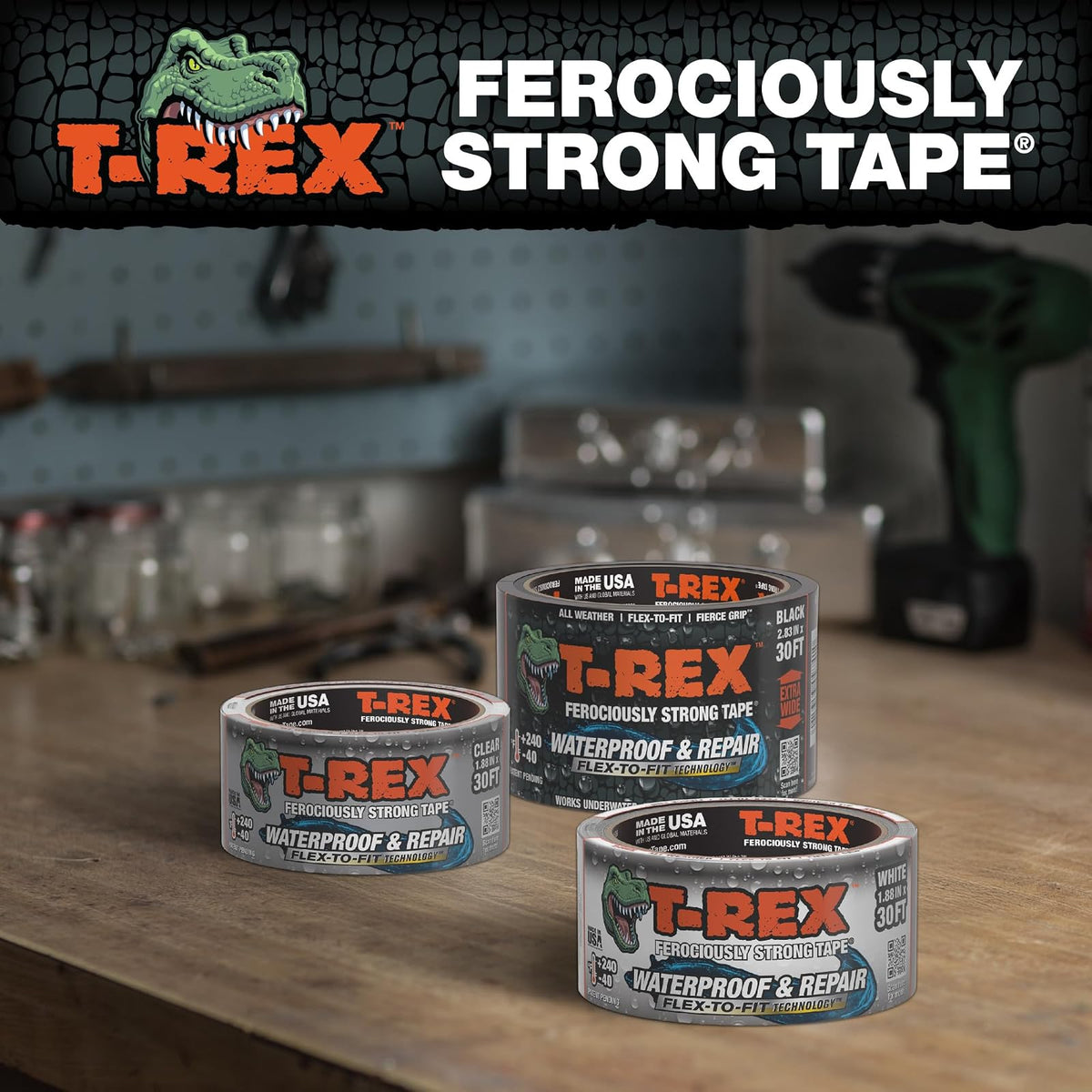 T-Rex - Cinta impermeable y de reparación de alberca, no necesita kit, permanente, funciona bajo el agua, se adhiere a superficies húmedas, transparente, 1.9 x 30 pies (paquete de 1)