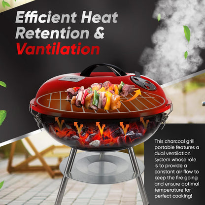 Gas One - Parrilla portátil de 14 pulgadas con tapa de bloqueo de 3 puntos para preservación del calor - Sistema de ventilación doble - Parrilla de carbón pequeña para patio trasero, camping, barco