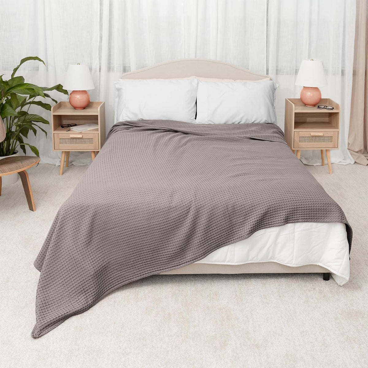 Comfy Cubs - Manta 100% algodón con tela de gofre, transpirable, agradable a la piel, suave, ligera, perfecta capa de manta con textura cálida, tamaño para sofá, cama y sofá (carbón, 50 x 60 pulgadas)