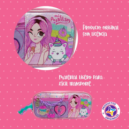 Ruz Lapicera Triple Infantil y Preescolar | Mis Pastelitos | 100% Poliéster | Portalápices de Tela para Niños con 2 Divisiones y Cierre de Cremallera | Recomendado desde 3 años