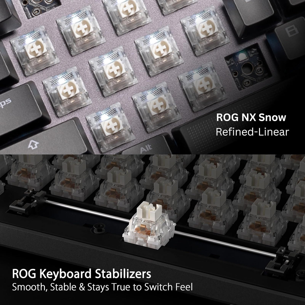 ASUS ROG Strix Scope II 96 Teclado Mecánico RGB Teclas PBT para FPS y MOBA | Inalámbrico tri-modo (2.4GHz/BT/USB-C), formato 96%, switches ROG NX Snow lineales hot-swap, teclas PBT, RGB, hasta 1500h