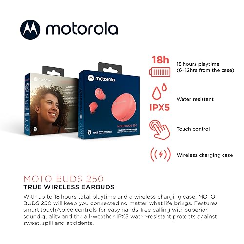 Motorola Audífonos Moto Buds 250 Inalámbricos Bluetooth con Micrófono Estuche de Carga Inalámbrica Nueva Línea Motorola 2022