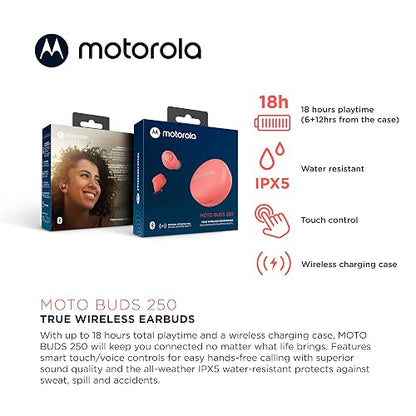 Motorola Audífonos Moto Buds 250 Inalámbricos Bluetooth con Micrófono Estuche de Carga Inalámbrica Nueva Línea Motorola 2022