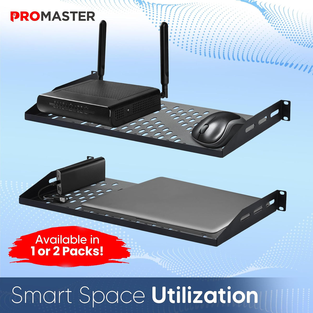 ProMaster - Estante ventilado para Servidor, 19 Pulgadas, 10 Pulgadas de Profundidad, 1U Universal integración Servidor ventilado Bandeja de Montaje en Rack para Flujo de Aire Constante, Montaje en