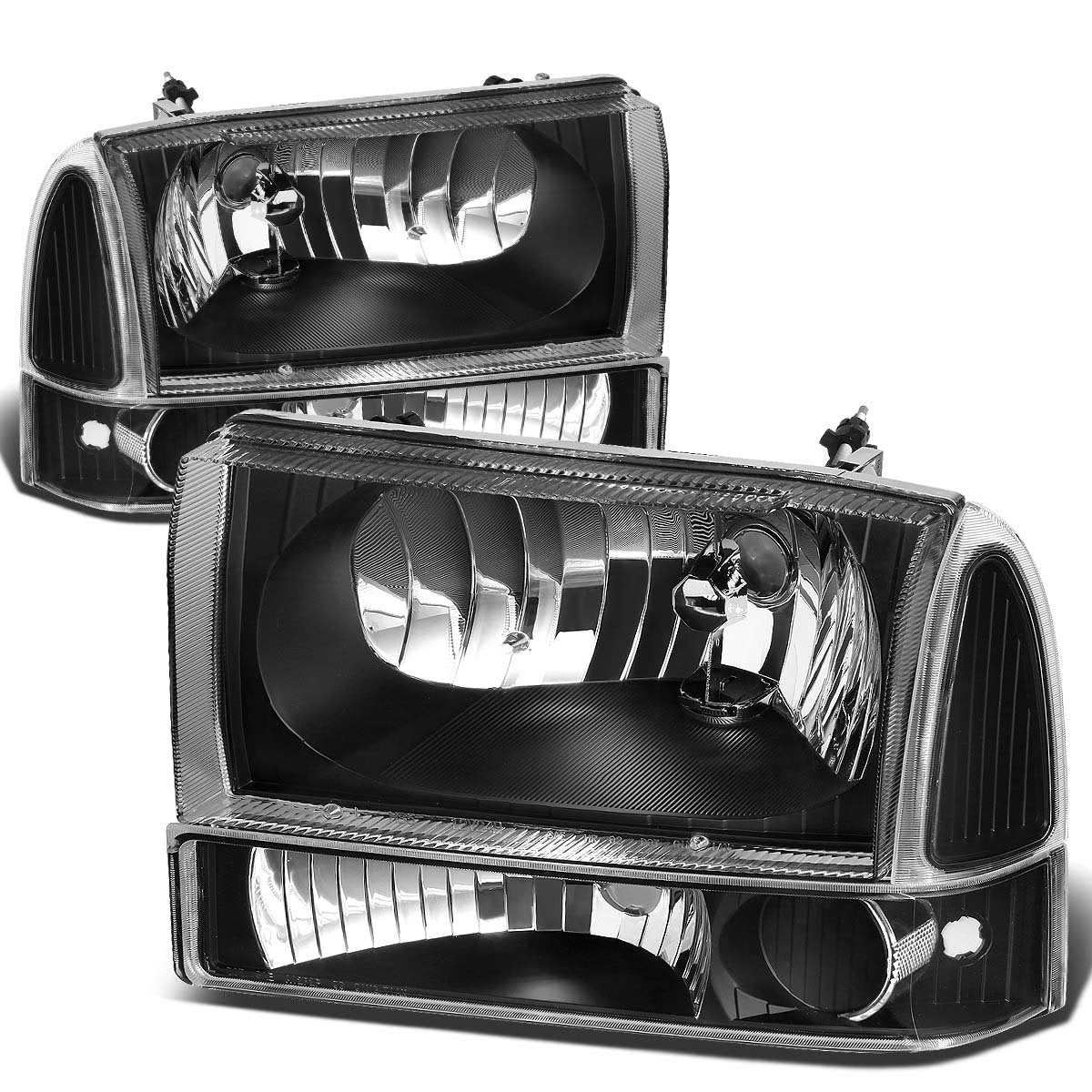 DNA Motoring Conjunto de Faros Delanteros HL-OH-F99SD4P-BK-CL1 para Ford Excursion 2000-2004/F-250/F-350/F-450/F-550 SD 1999-2004