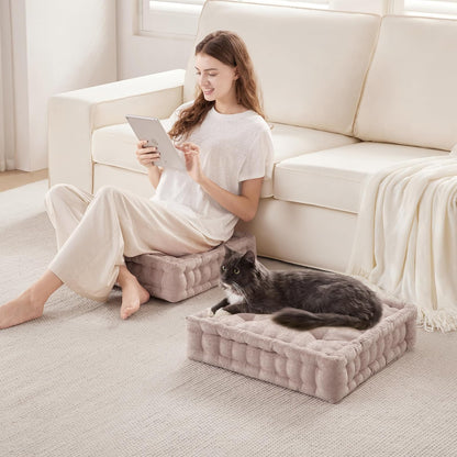 Intelligent Design Azza Poly Chenille Square Floor Pillow Cushion, 20"x20"x5", Blush