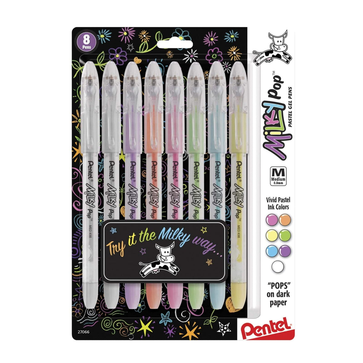 Pentel Sparkle Pop Bolígrafos de Gel Metálico Punto Grueso 1.0 mm Paquete 8 - 8 Unidad (Paquete de 1) - Milky Pop