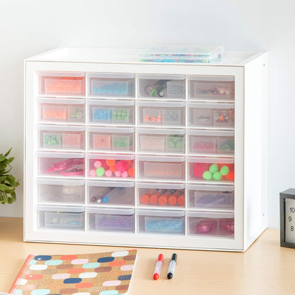 IRIS USA Gabinete de Almacenamiento Apilable de 24 Cajones para Ferretería y Juguetes, 49.53cm Anx 17.78cm P x 39.37cm Al, Blanco - Pequeño Organizador de Baúl Utilitario Scrapbook y Pasatiempos