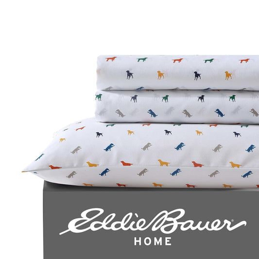 Eddie Bauer Kids - Sábanas Completas, Ropa de Cama Infantil Resistente a Las Manchas, para niños pequeños, diseño de Perros, Individual, Blanco